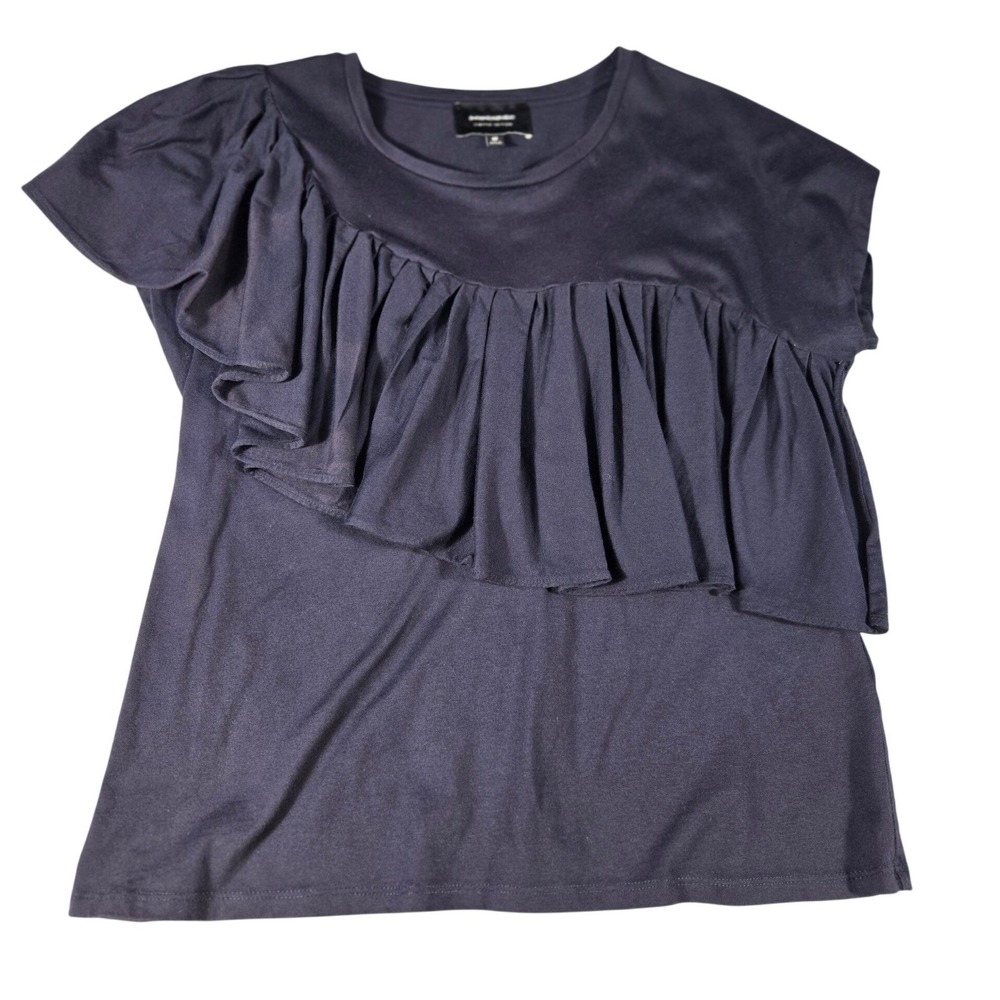 Banana Republic Limited Edition Couture Tee Navy Blue Ruffle Pima Cotton M - Picture 2 of 9